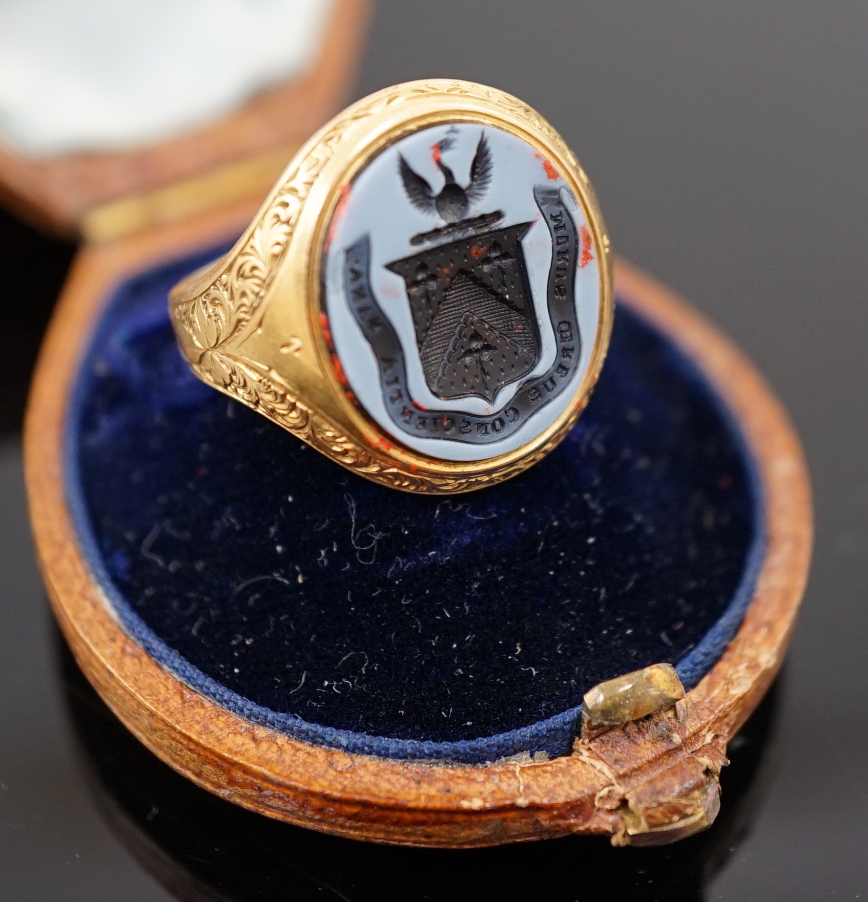 A Victorian 18ct gold and intaglio sardonyx set signet ring